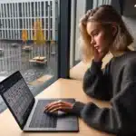 Norwegian student using calendar to do notes and focus apps in library