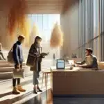 Students networking at a norwegian campus career day sharing profiles and ideas