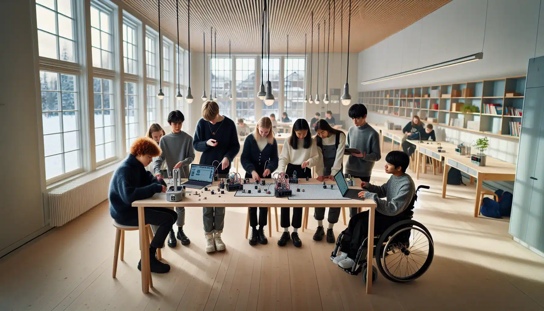 Kjennetegn på de mest innovative læremiljøene 1 Norwegian classroom where teens and a teacher co create in an inclusive makerspace