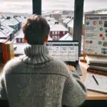 Norwegian student researching study options on social media with notes and deadlines