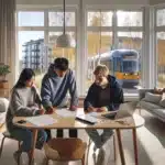 Students review a norwegian shared flat during a focused apartment viewing